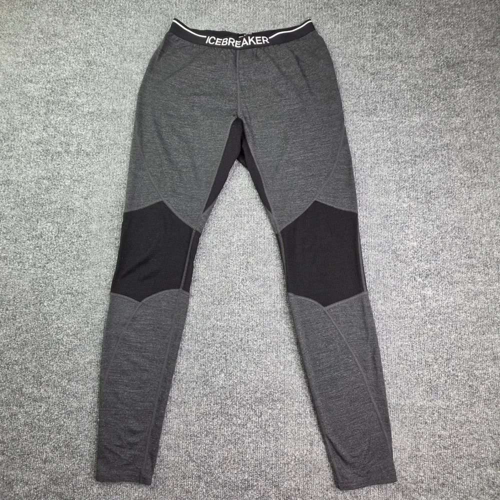 Icebreaker Bodyfit Zone Leggings Mens L Gray Merino Wool Base Layer Pants